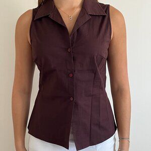 Claudia Gil Brown Sleeveless Button-Up Shirt